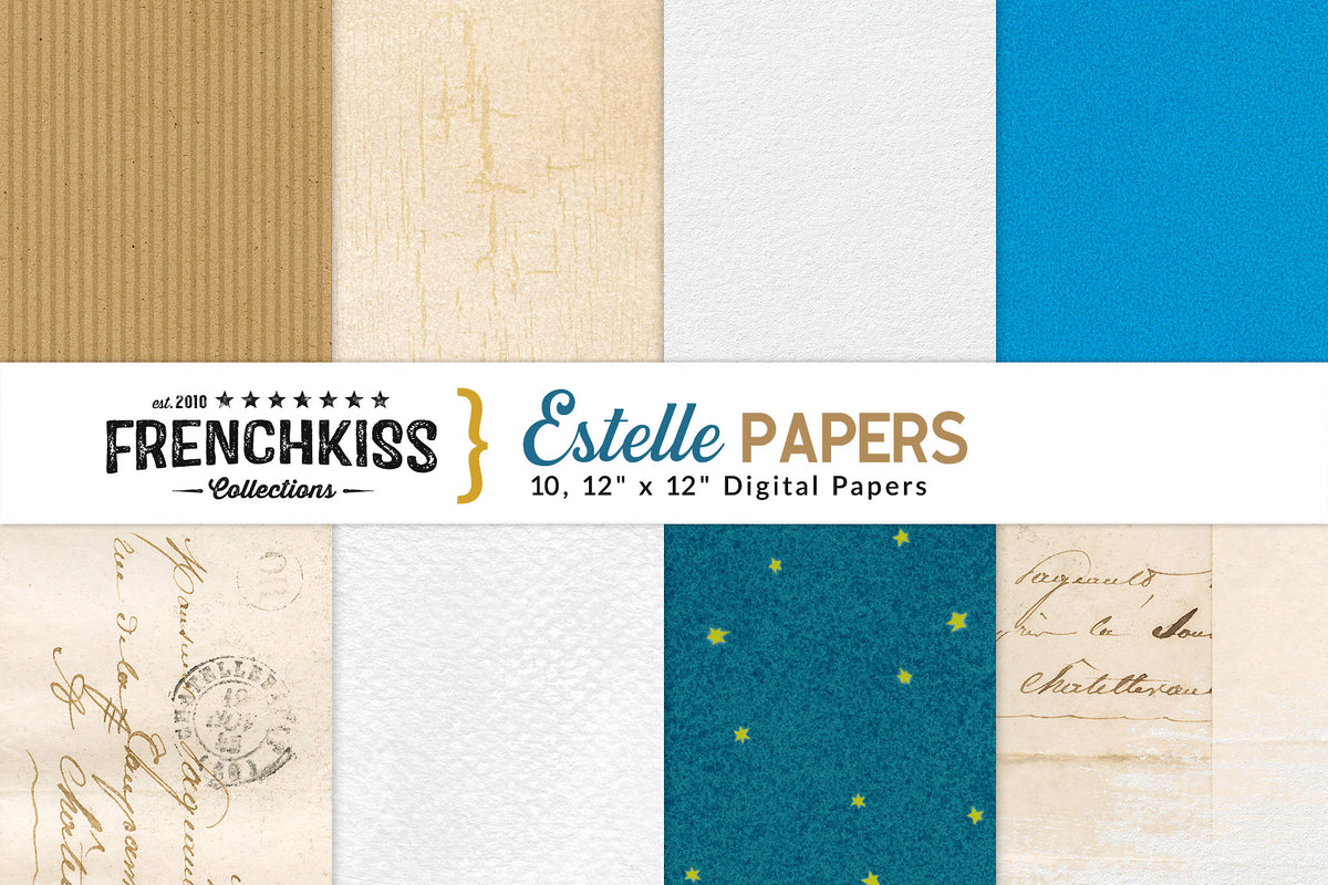Estelle digital papers. A mix of vintage French, basics, and vintage skys.
