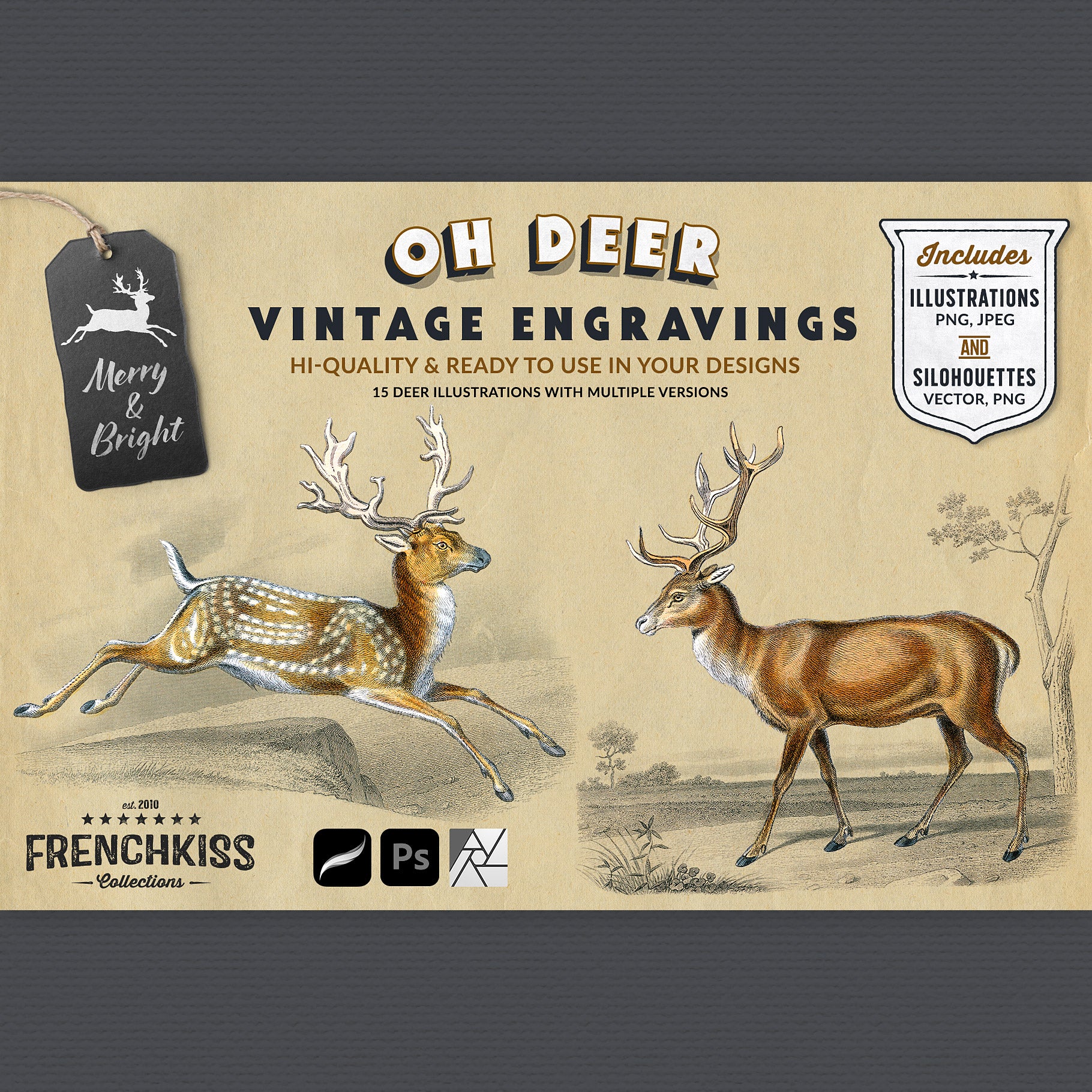 Oh Deer Vintage Engraving Illustration Graphics extended license.