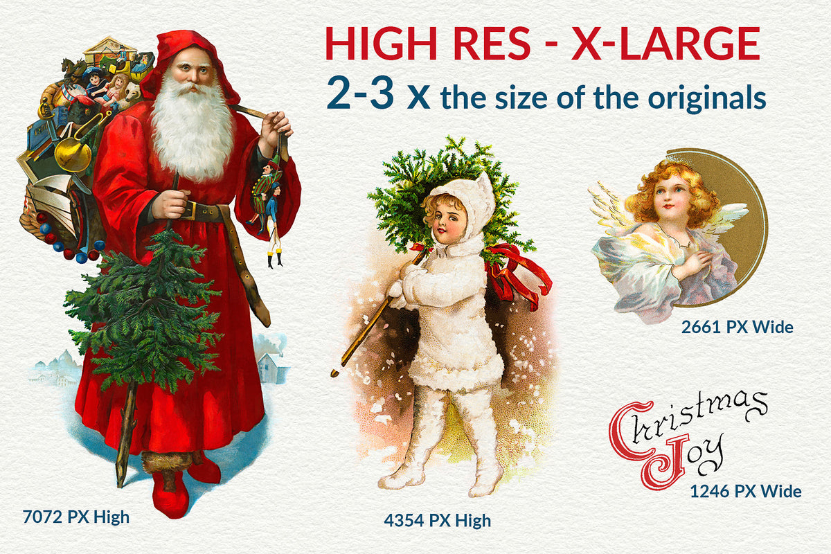 Vintage Christmas illustrations graphics extra-large 2-3 times larger than the originals.