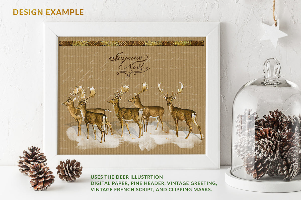 Design using deer and graphics from the Vintage Christmas Illustrations Compendium. 