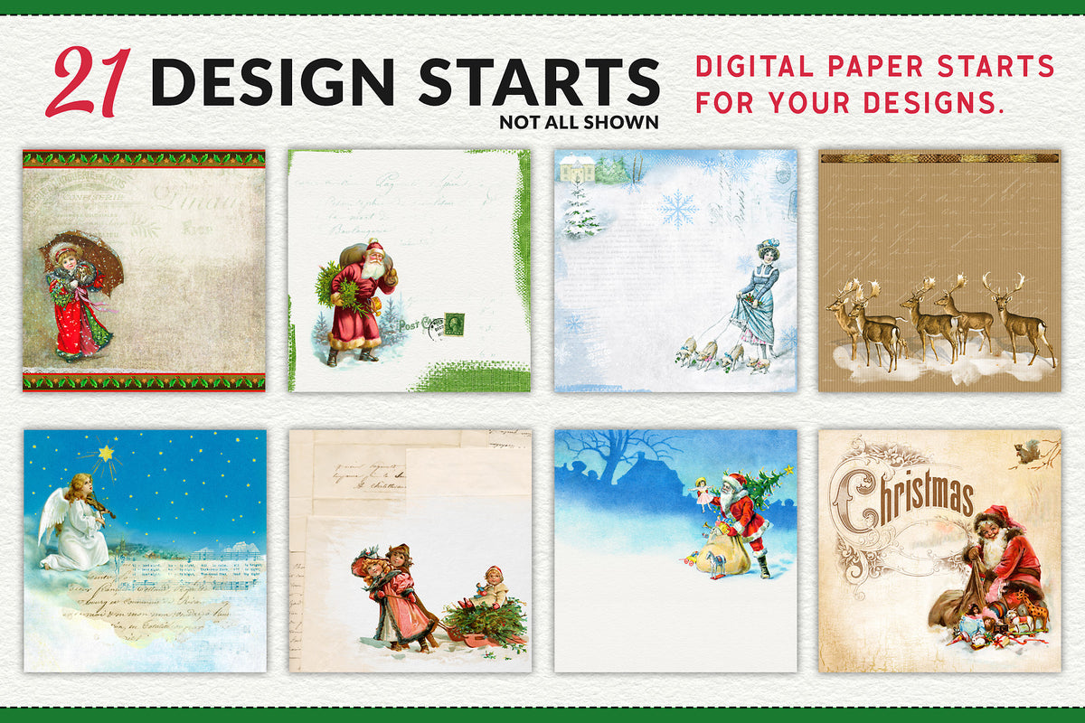 Vintage Christmas illustrations Digital Papers perfect as design starts for your projects.