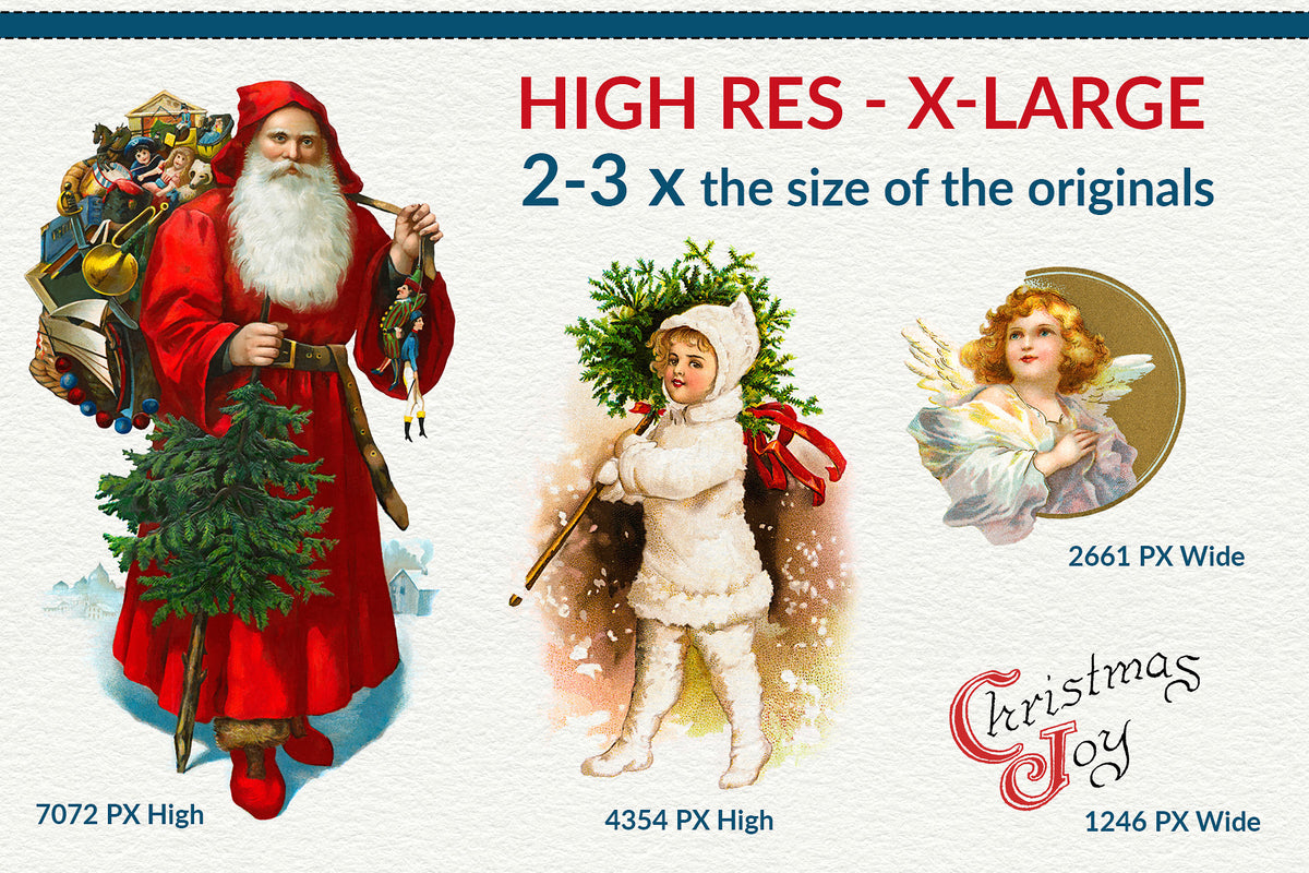 Extra-large vintage Christmas illustration digital graphics.