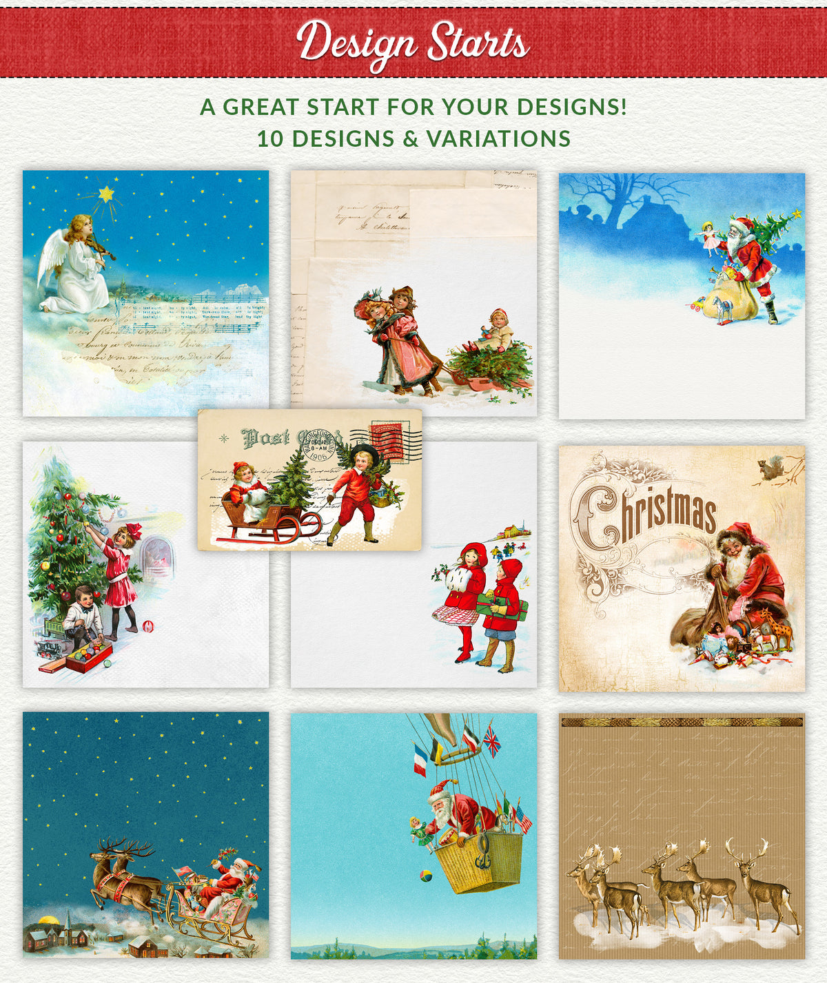 Vintage Christmas Illustration digital paper designs.