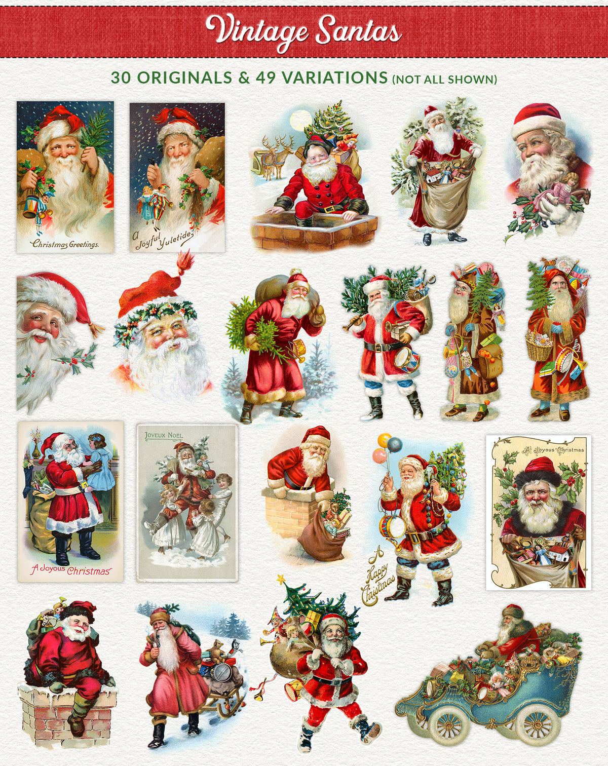 Extended License Digital Vintage Santa Illustrations from the Vintage Christmas Compendium digital collection.