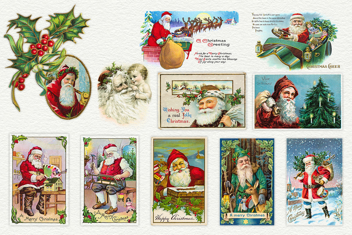 Vintage Santa illustrations from the Vintage Christmas Illustrations Compendium.