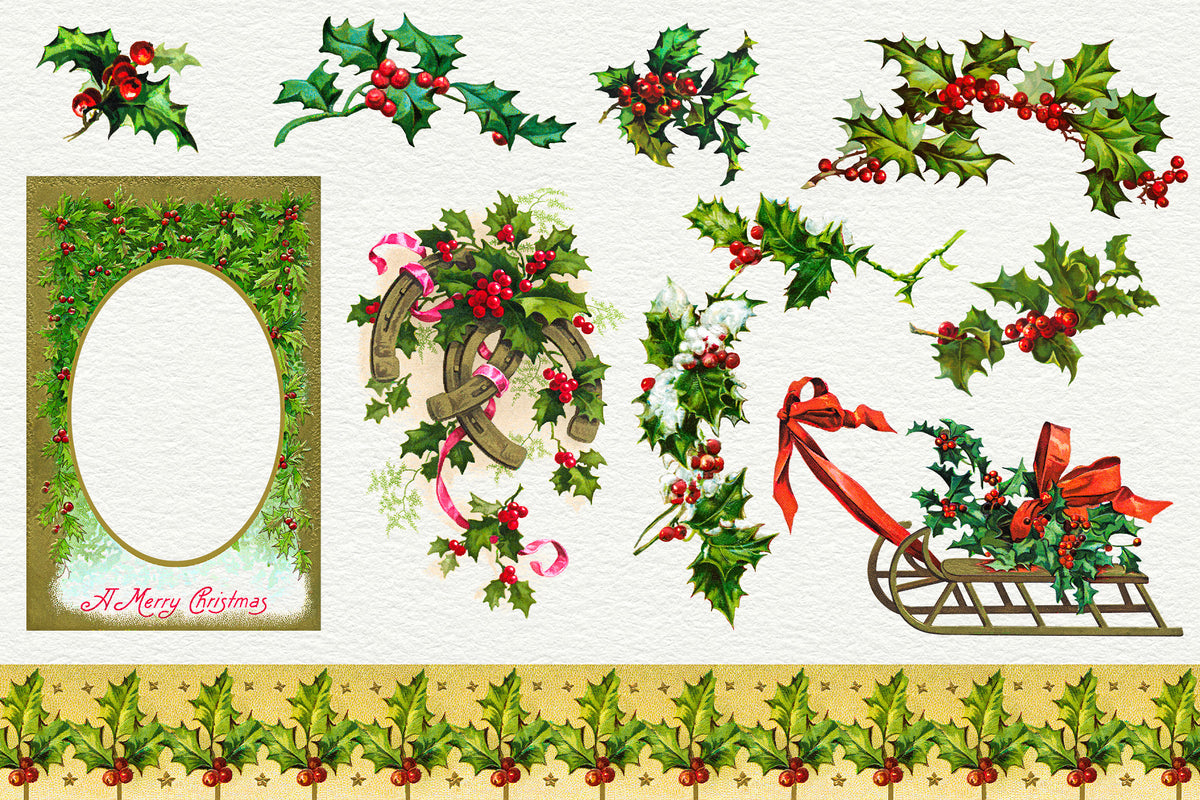 Vintage Holly digital illustrations from the Vintage Christmas Illustrations Compendium.
