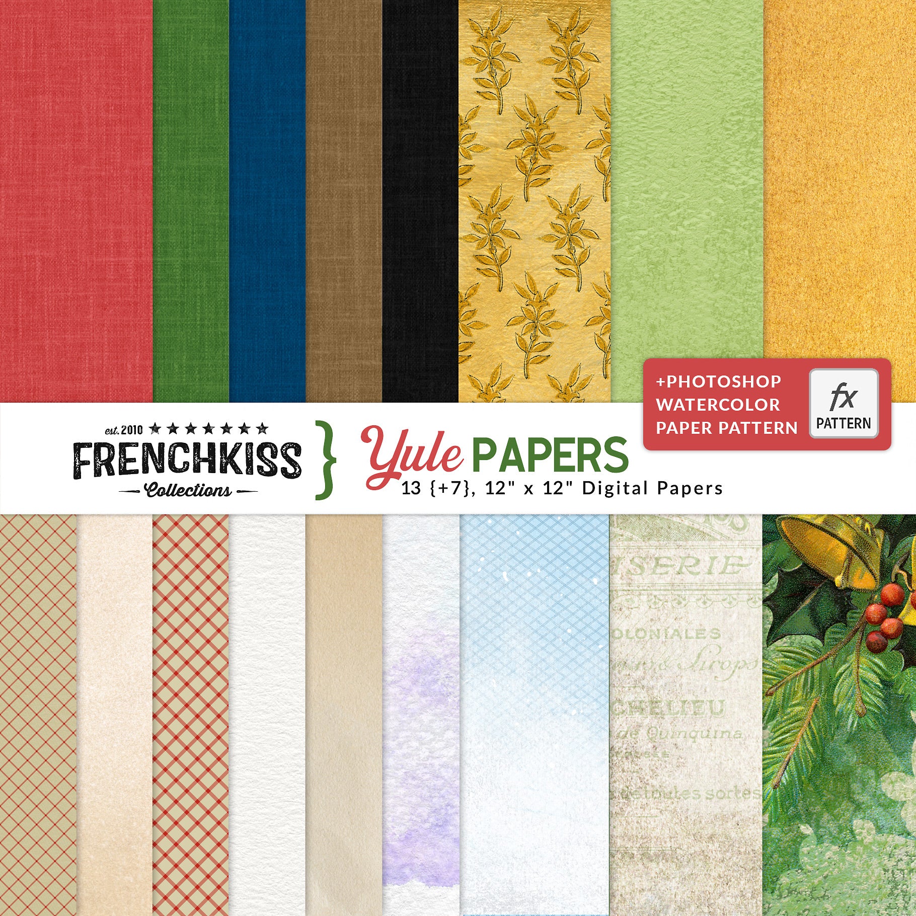 Yule-Papers-01-SQ  1820 × 1820px  Yule digital papers for holiday and general designs.