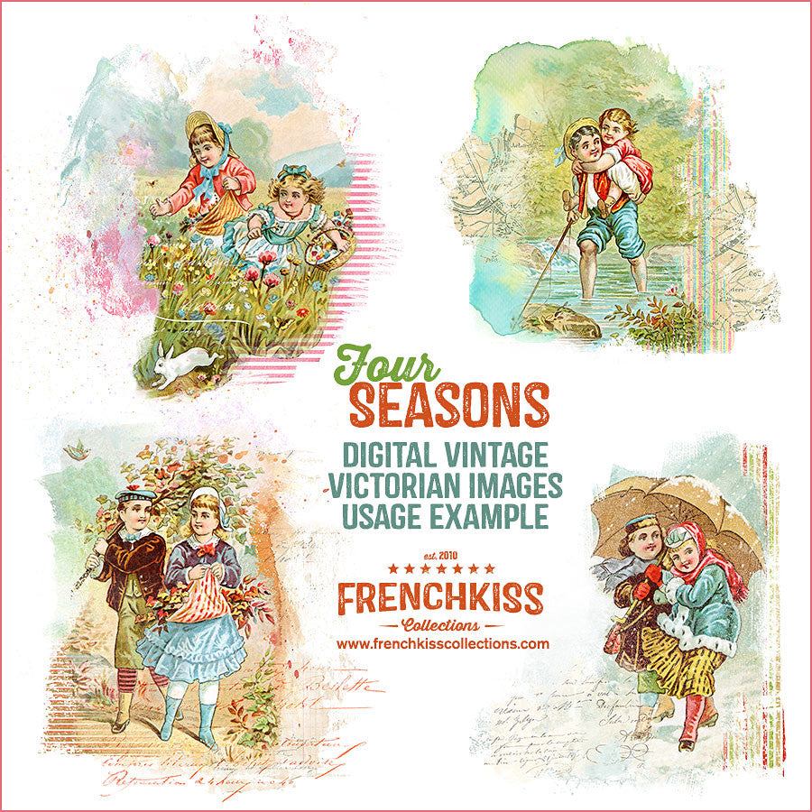 Four Seasons Victorian Trading Card Digital Illustrations examples.