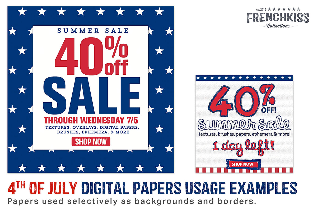 Newsletter promotional graphics using the 4th of July digital papers. 