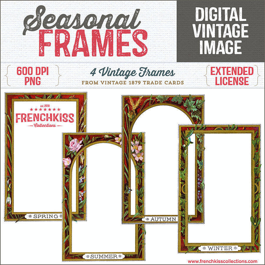 4 digital frames from 1879 Victorian Trade Cards with decorative borders. 
