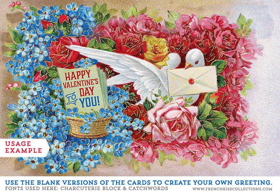 Usage example of custom greeting for vintage dove postcard.