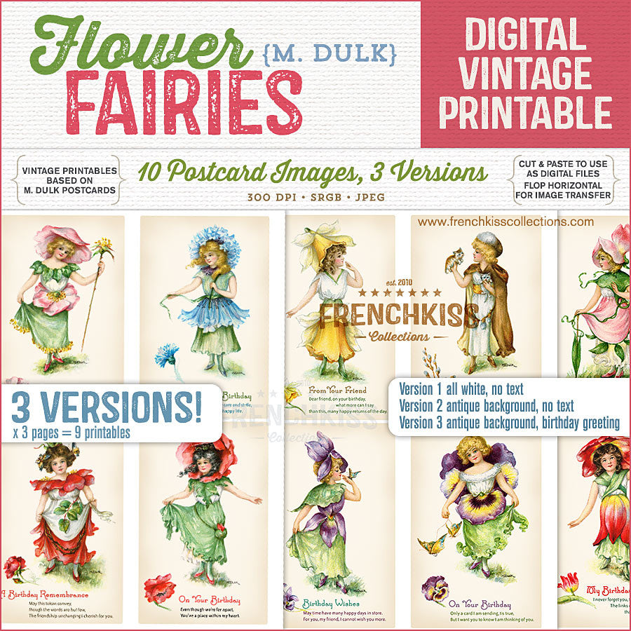 Dulk flower fairies digital vintage postcard printables.