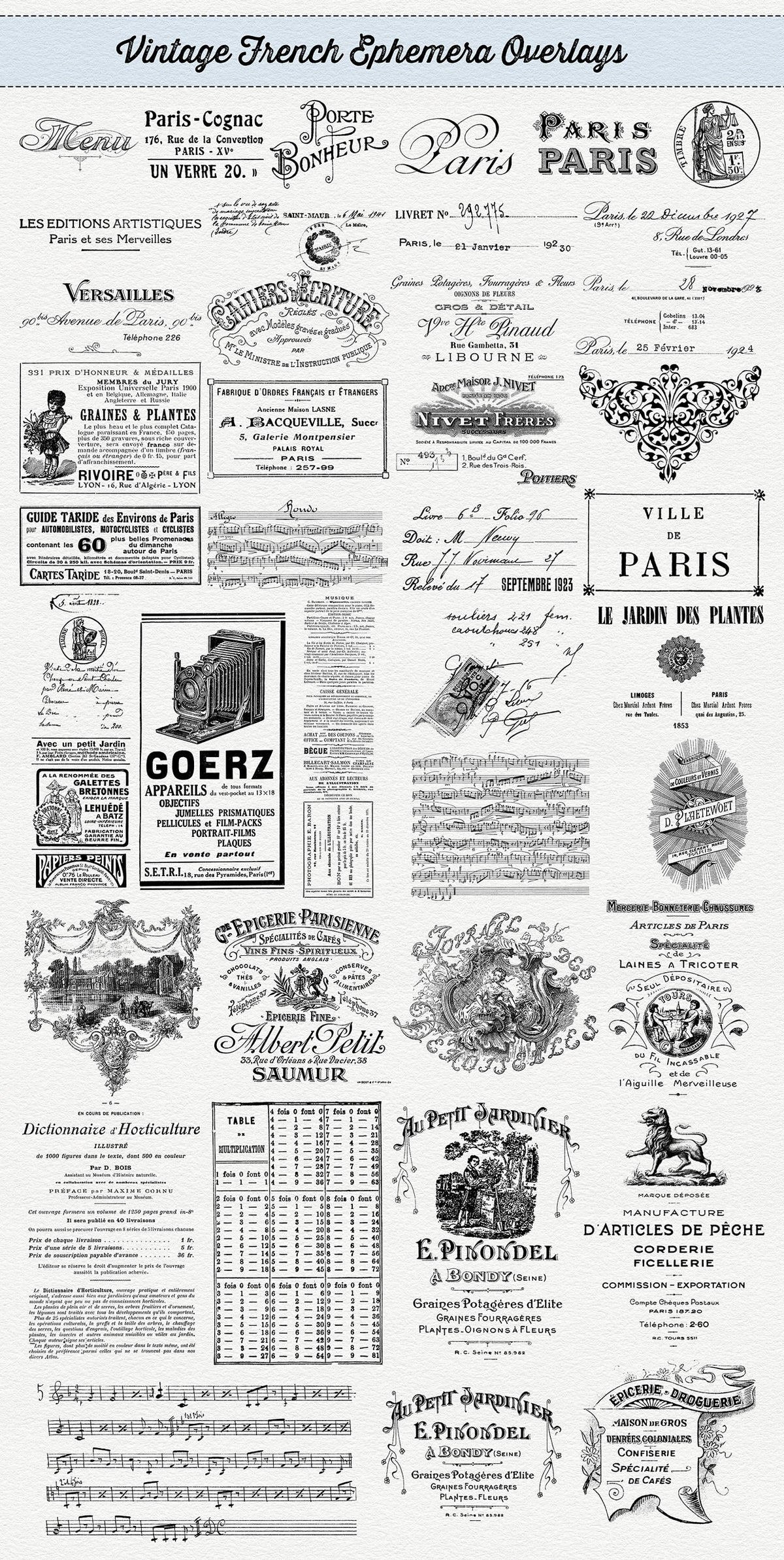 French ephemera overlays from The Essential Vintage French Graphics Collection, part 1.