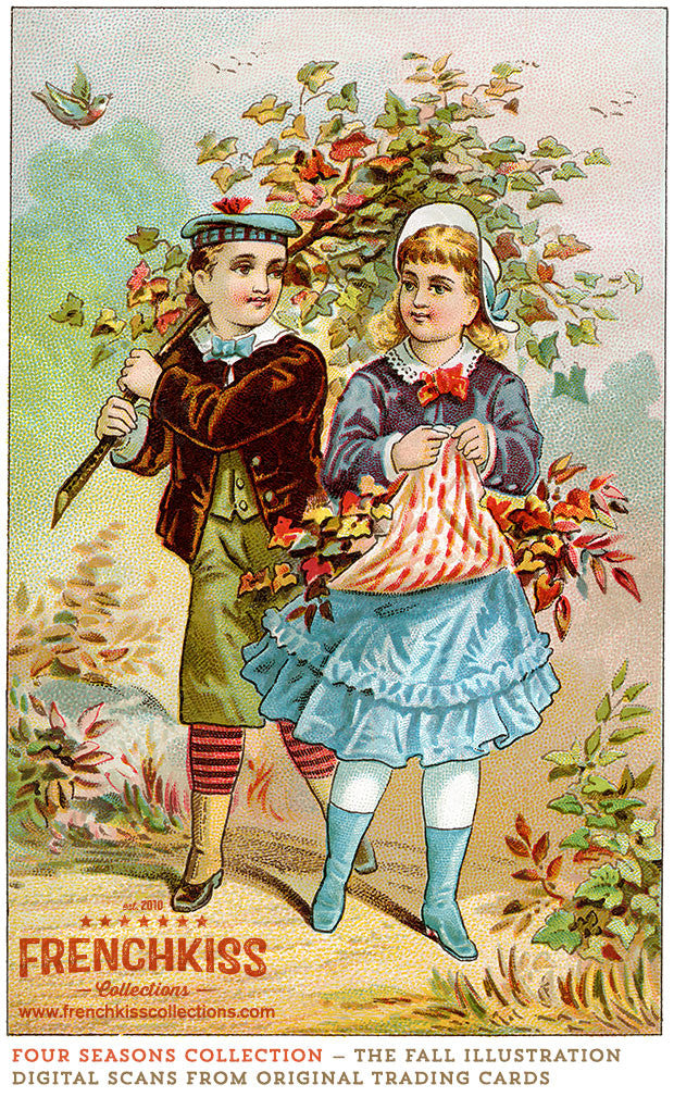 Four Seasons Victorian Trading Card Illustrations