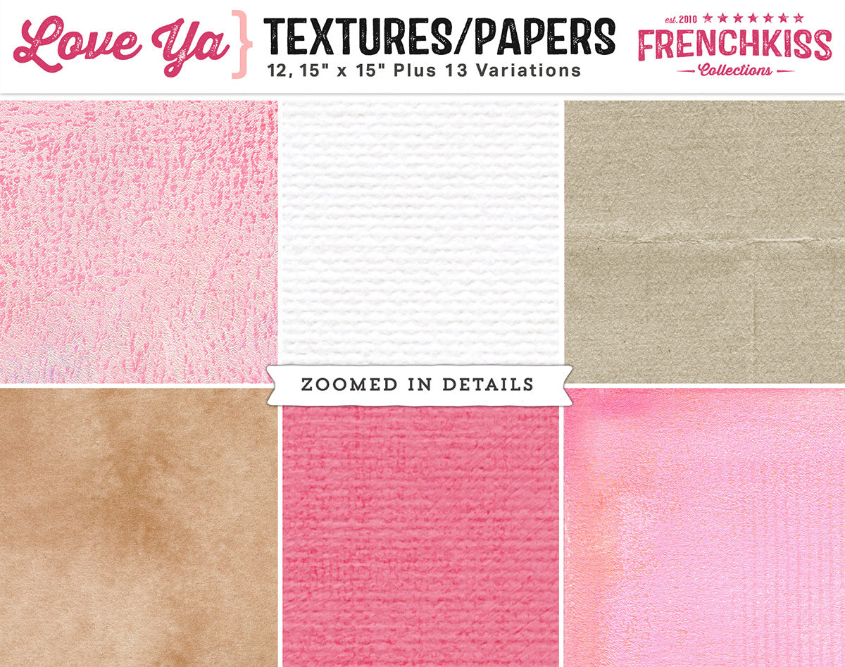 Zoomed in details of digital textures and papers from the Love Ya collection.