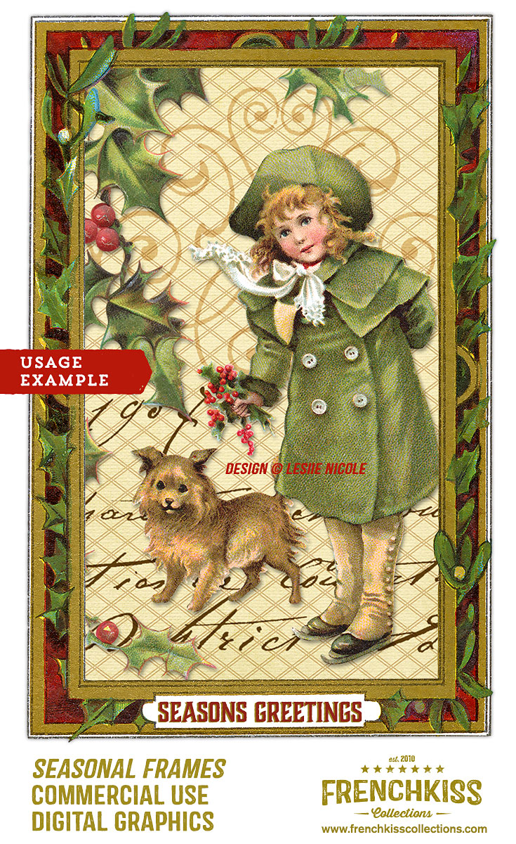 Design example using the Season Frames digital graphics from Victorian Trade Cards.