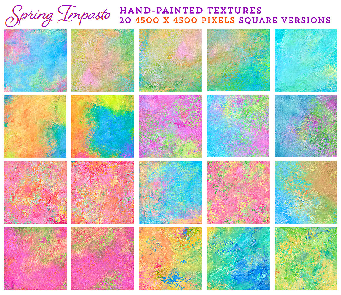 Spring Impasto hand-painted, fine art textures for commercial use. Square versions.