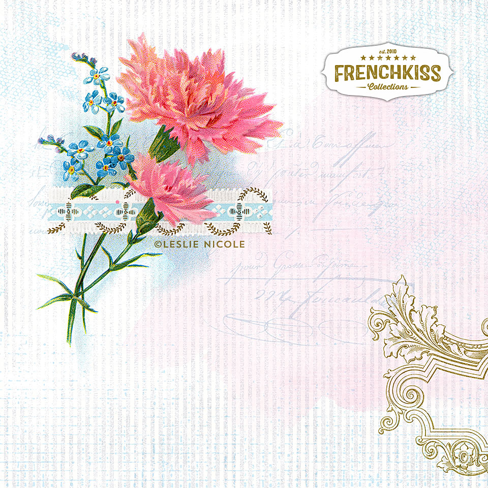 Design example using the Tucked Carnations digital illustrations.