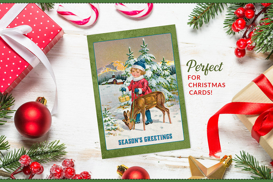 Illustrations from the Vintage Christmas Illustrations Compendium extended license graphics collection are perfect for creating Christmas Greeting Cards.