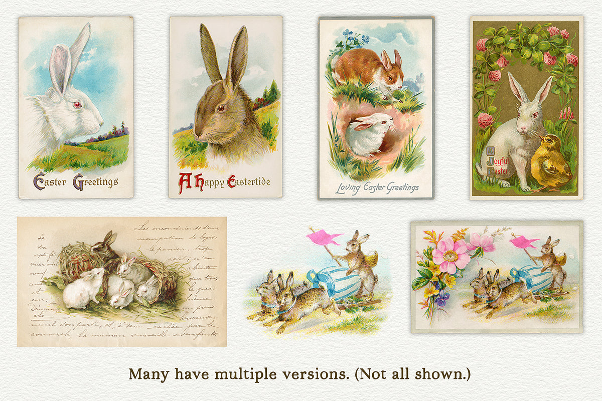 Vintage Easter Bunnies illustration digital graphics from postcards.