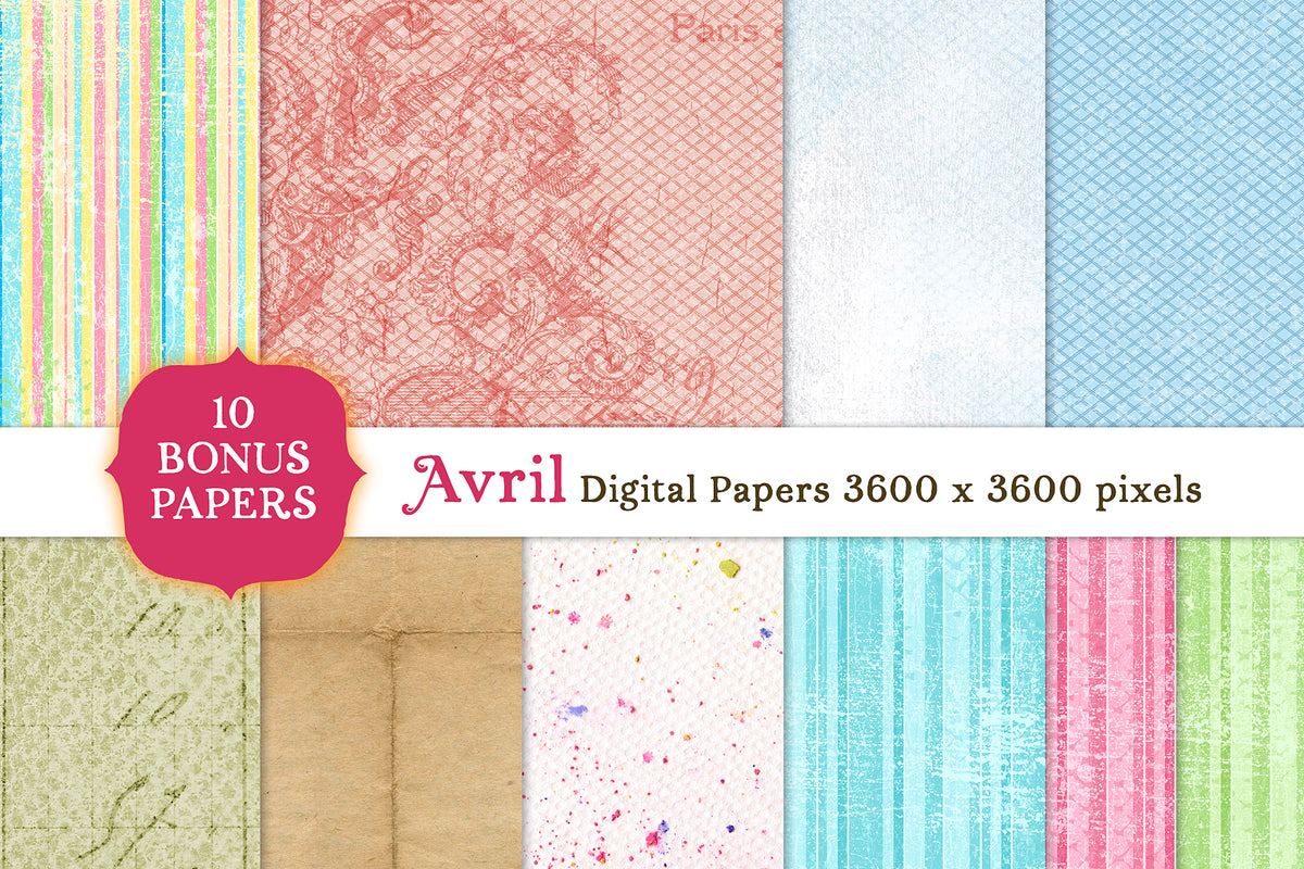 Bonus digital paper pack: Avril fresh spring colors.