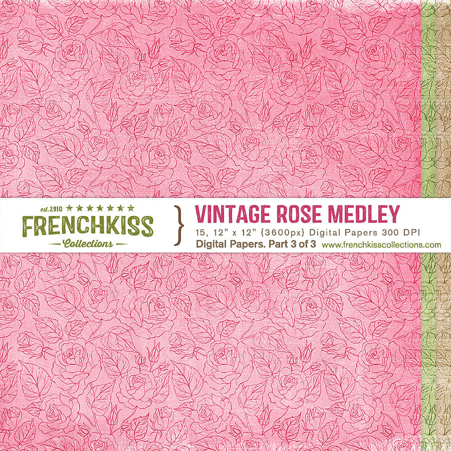 Vintage Rose Medley Digital Papers - patterned 