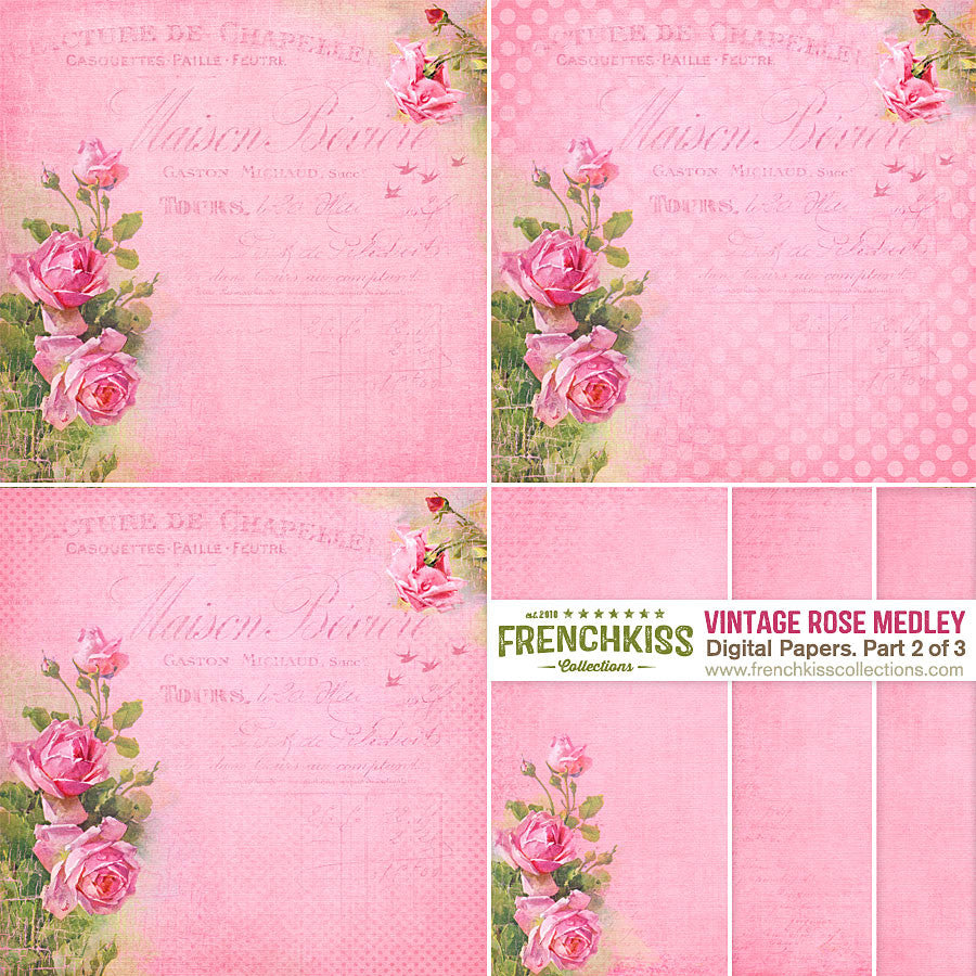 Vintage Rose Medley Digital Papers - rose