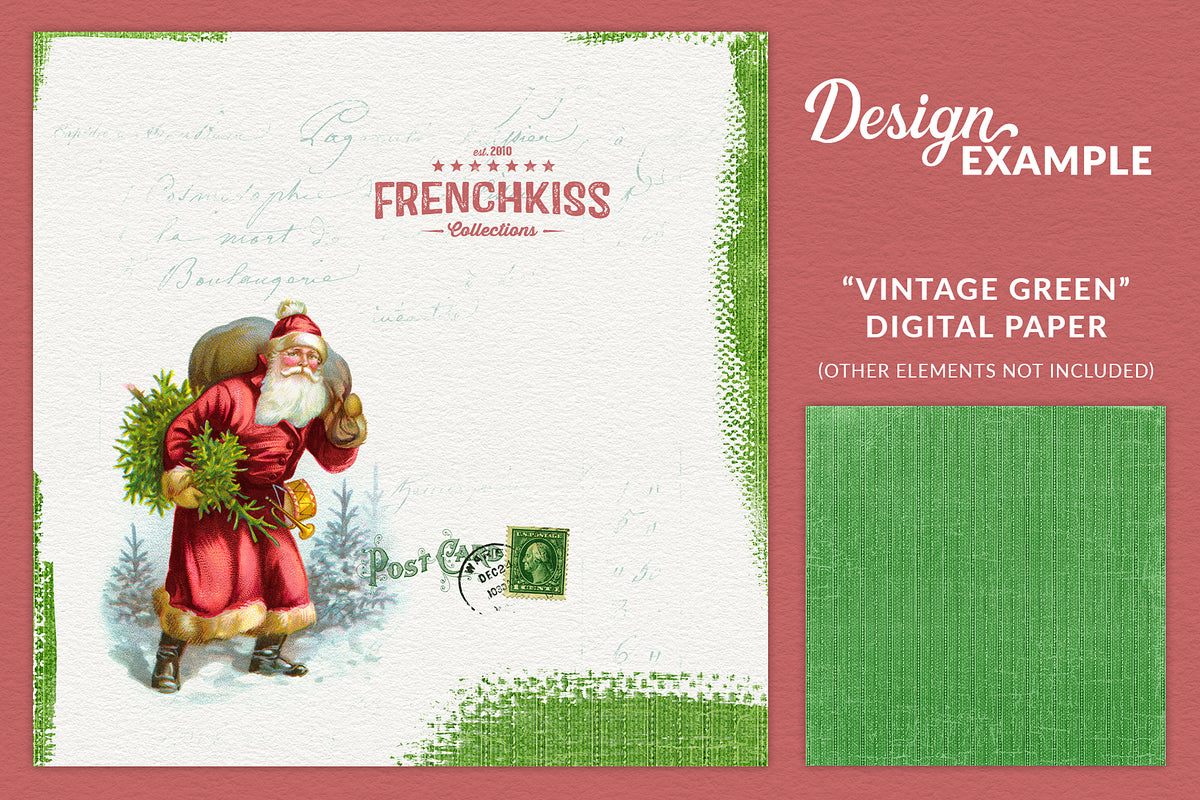 Design with a vintage Santa and a Yule striped digital paper.