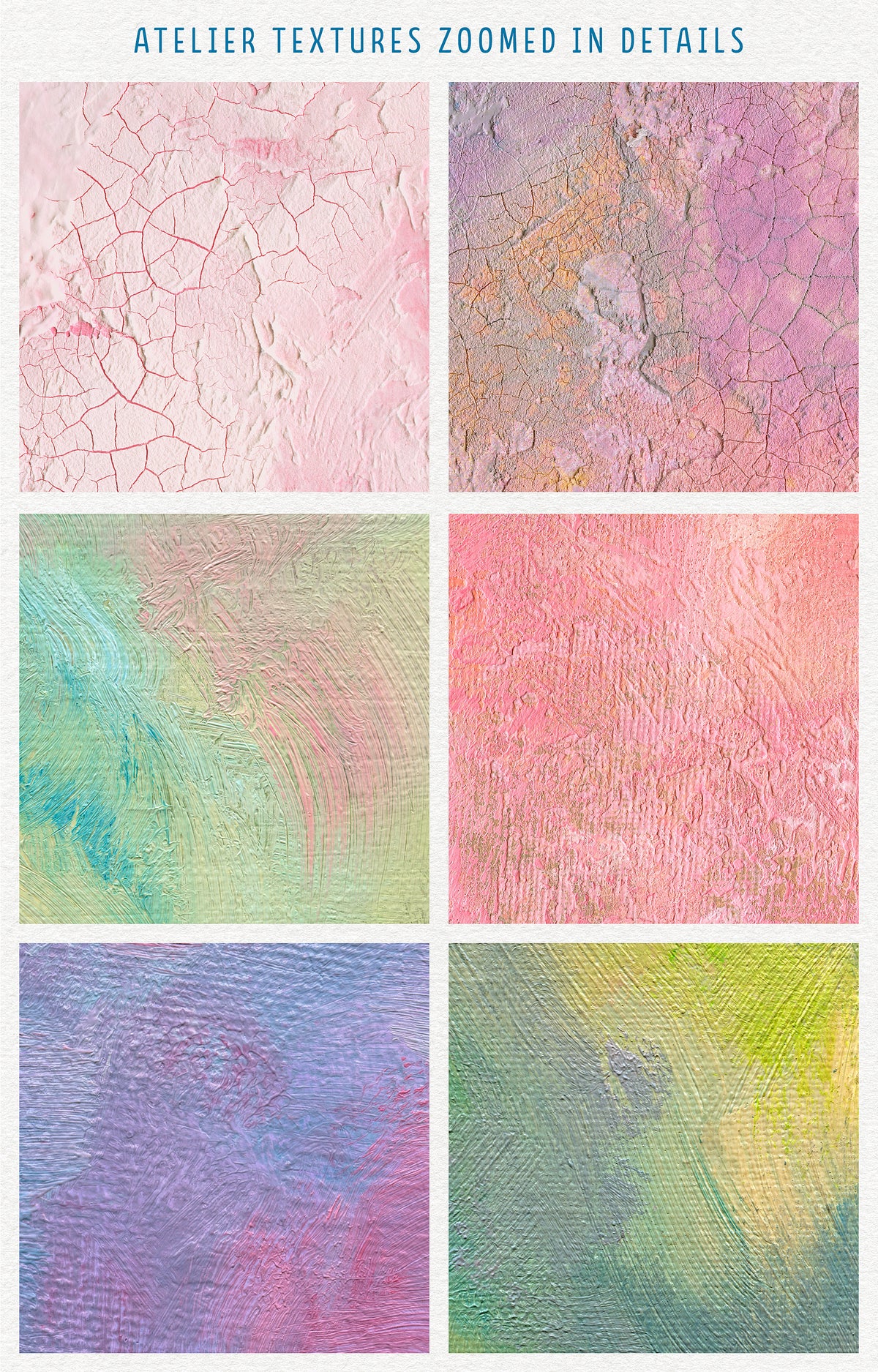 Zoomed in details of the Atelier hand-painted texture collection.