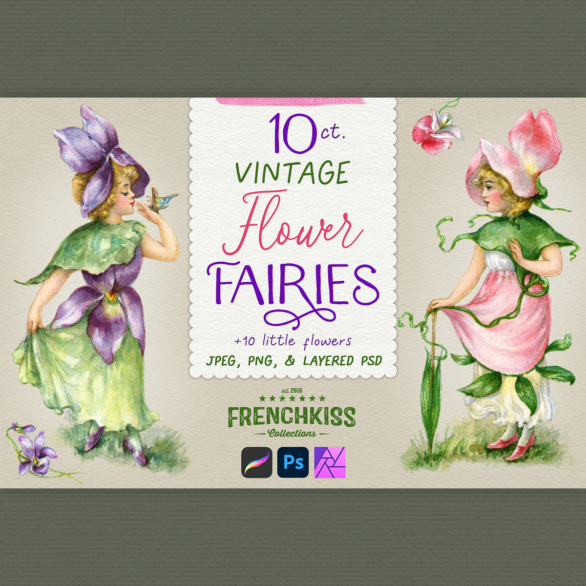 Vintage Flower Fairies digital vintage illustrations digital download. Extended license