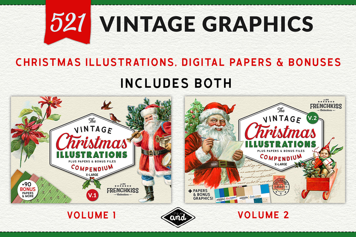 The Vintage Christmas Illustrations Compendium V.1 and V.2 Bundle.