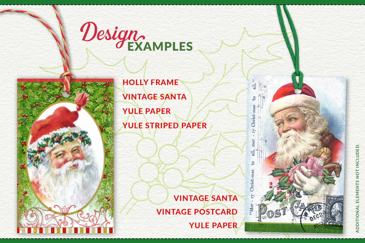 Gift tag design examples using the vintage santa illustrations digital graphics..