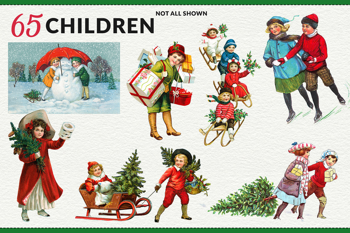 Vintage Christmas children illustration extended license digital graphics.