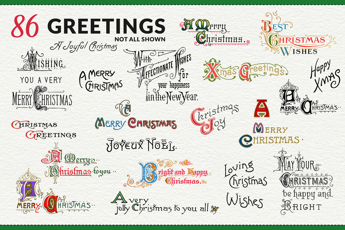 Vintage Christmas greetings illustrations digital graphics. Extended license.