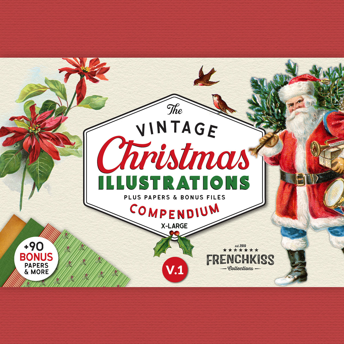 The Vintage Christmas Illustration Graphics Compendium extended license digital graphics.
