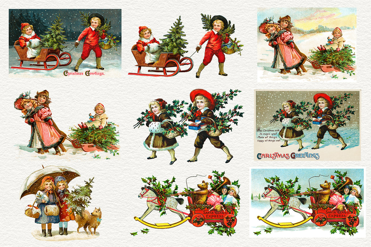 Vintage Christmas Illustrations Compendium  Children graphics.