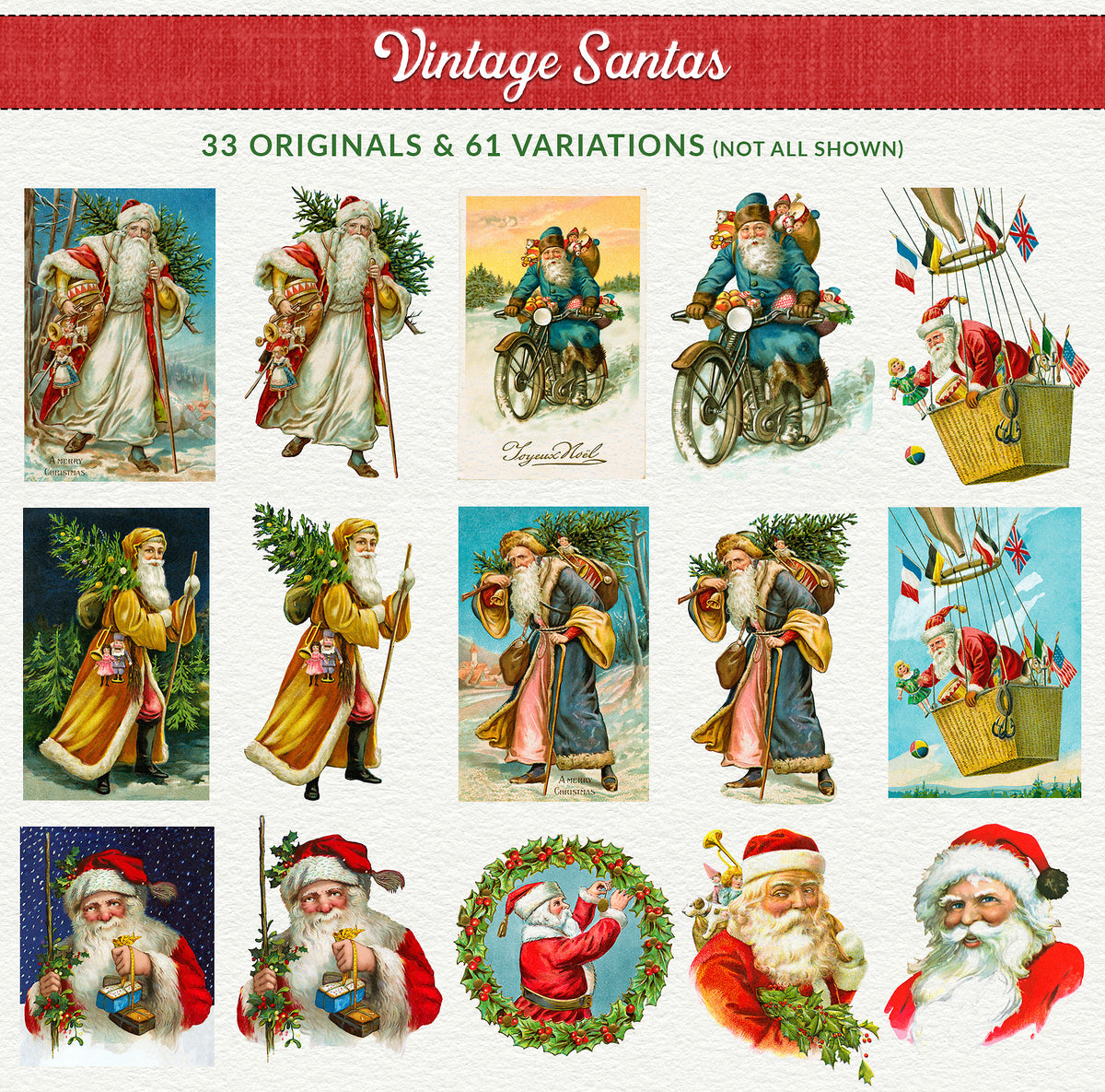 Vintage Christmas Illustrations Compendium Santa graphics.