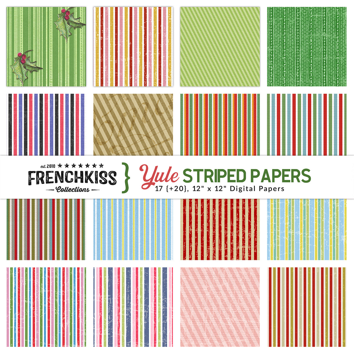 Yule Striped Digital Papers created to complement the Vintage Christmas Illustrations Compendium.