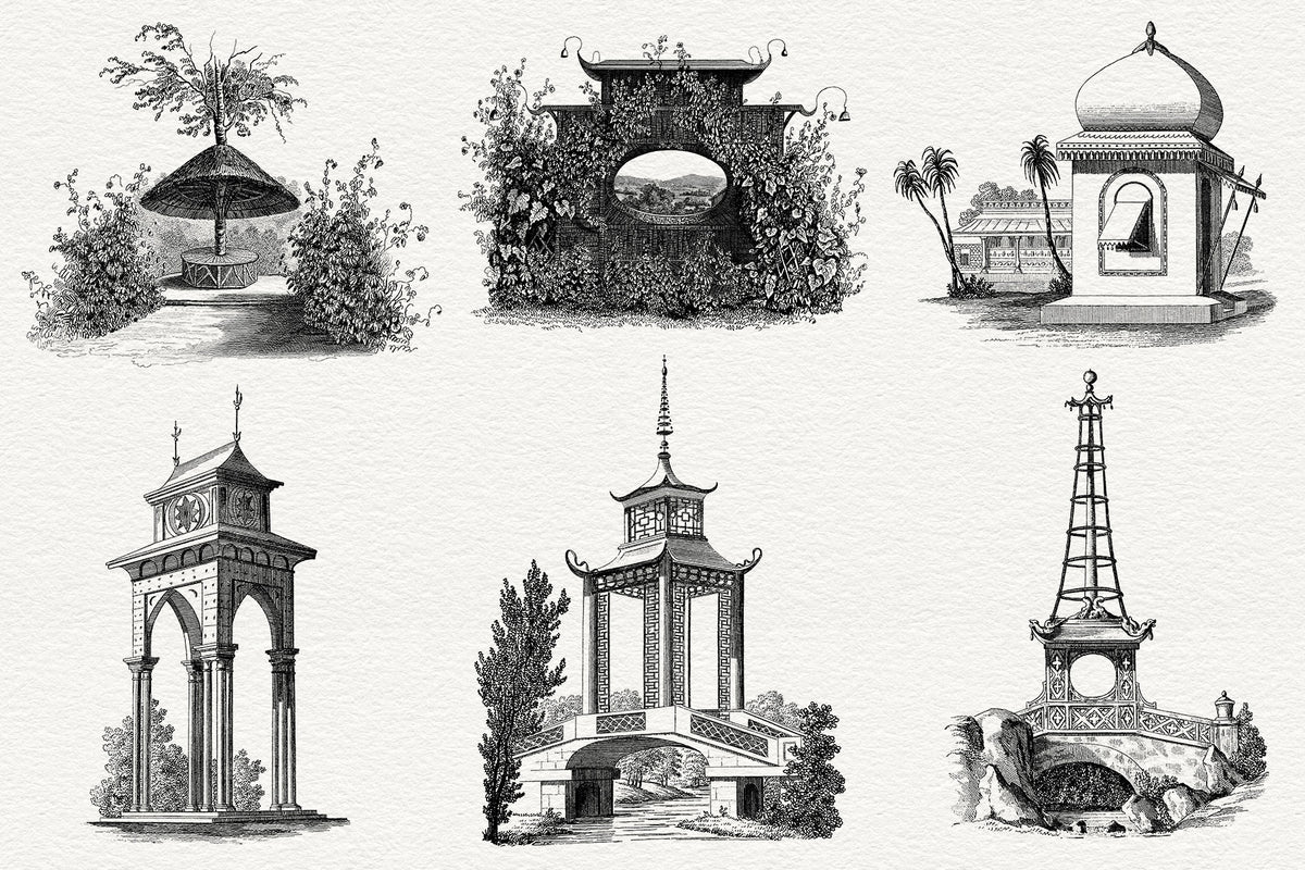 Vintage Garden Kiosks digital illustration graphics commercial license part 2.