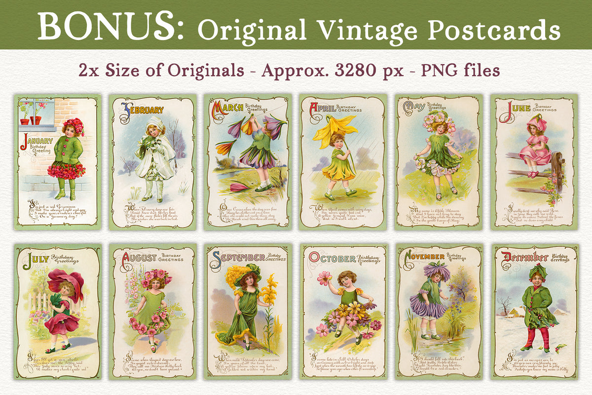 Digital download of original vintage postcards of fantasy flower girls published by Nash.