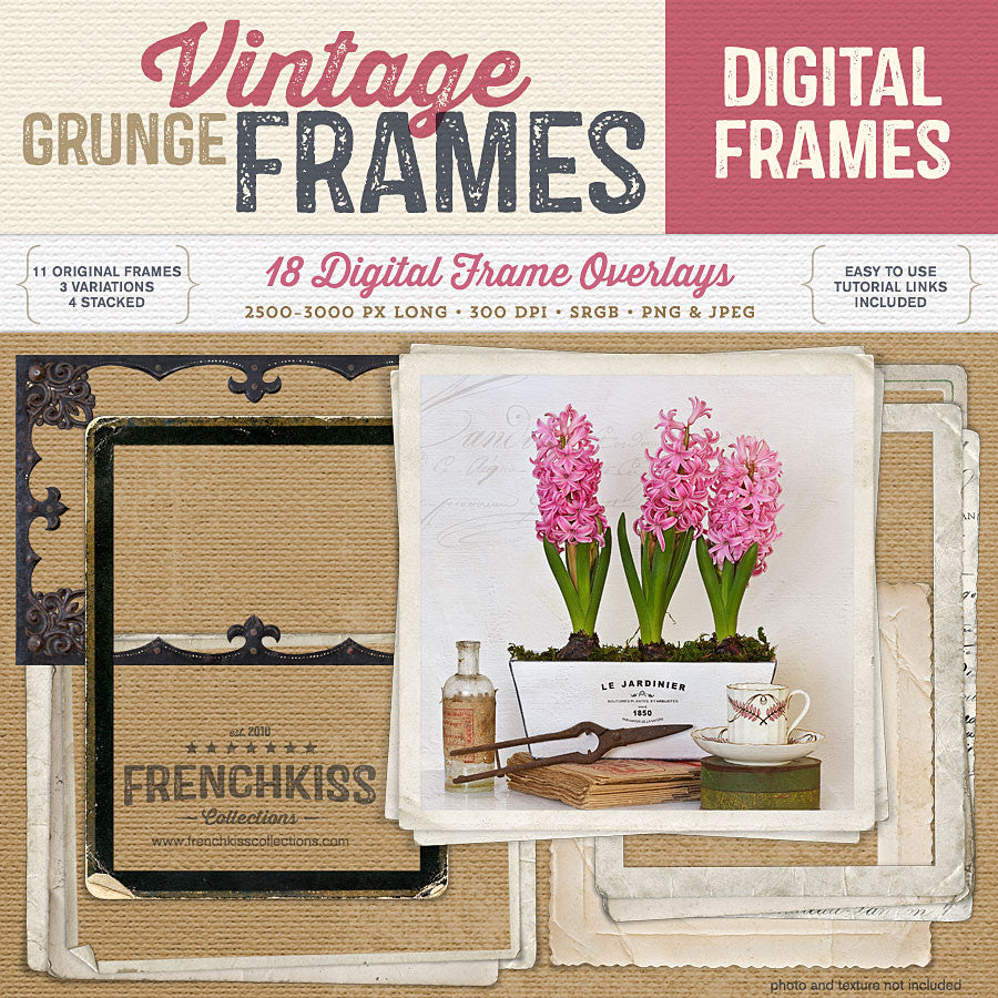 Vintage Grunge Digital Frames. Wonderfully grungy frames for your photo album or designs.