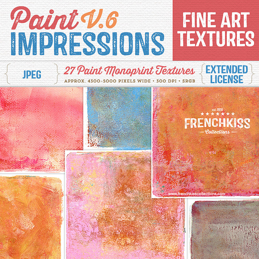 Fine art textures created from original paint monotypes. High resolution painterly textures with artistic edges. Commercial license.