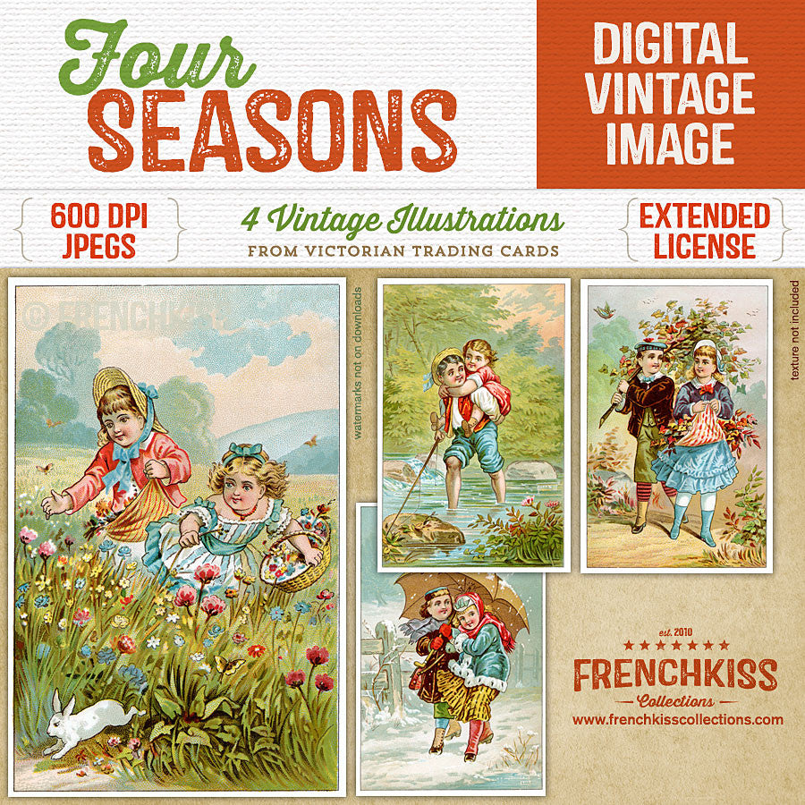 4 Digital Antique Vintage Style Postcards
