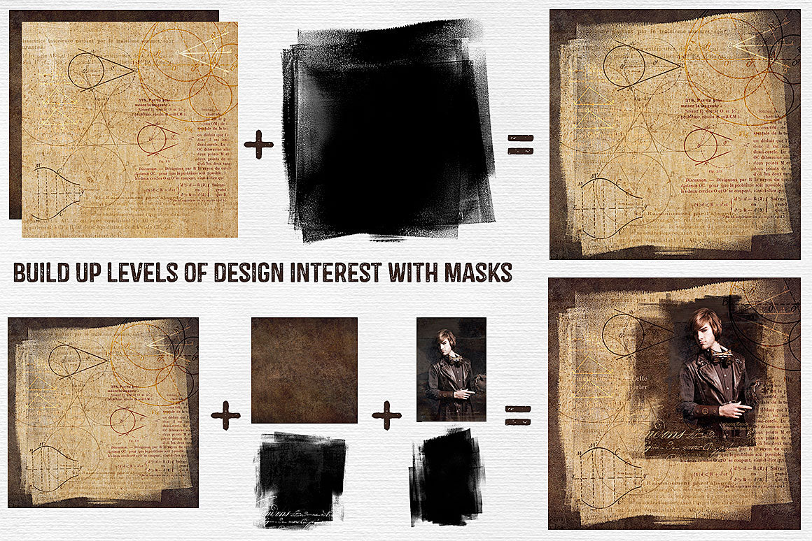 Use photo masks to add layers of design detail with textures and photography.