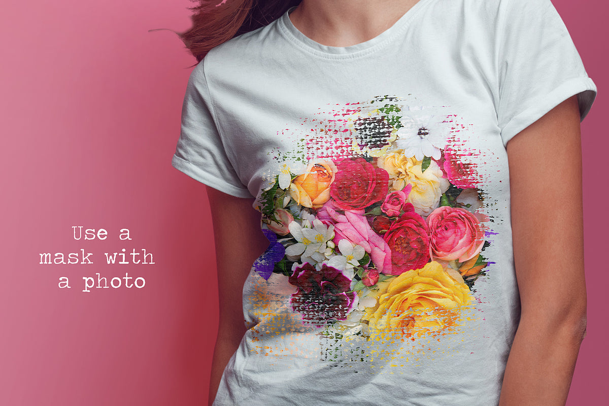 Tee shirt design with flowers photo and a clipping mask.