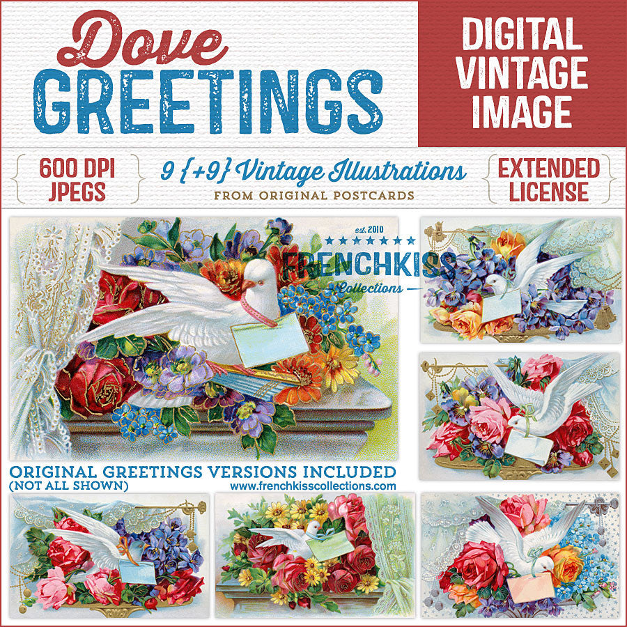 Dove greetings digital vintage postcard download.