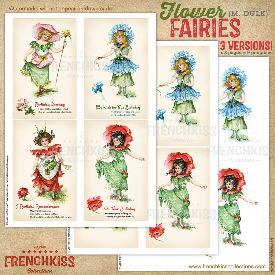 Dulk flower fairies digital vintage postcard printable versions 1.