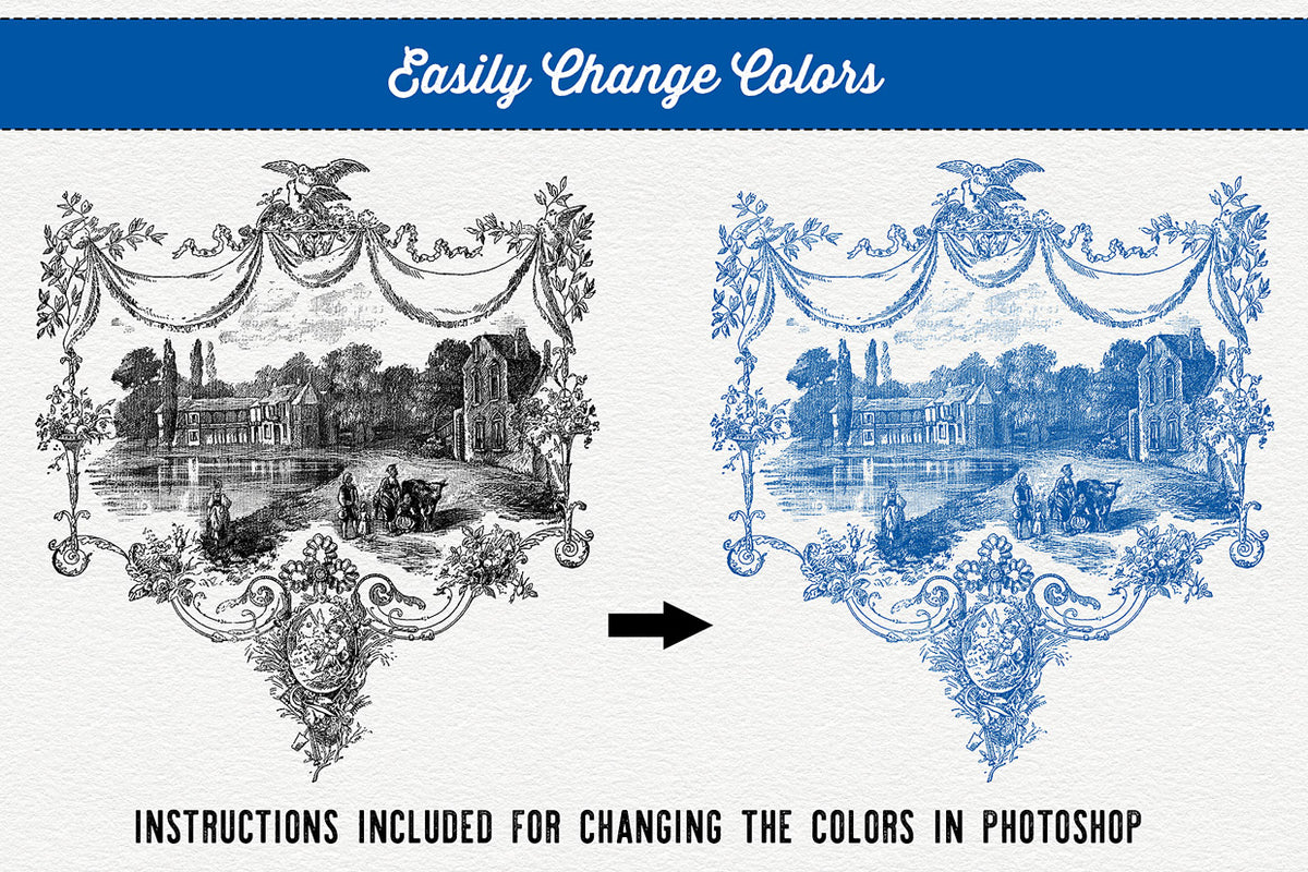 Easily change the colors of the transparent overlays in The Essential Vintage French Graphics Collection.