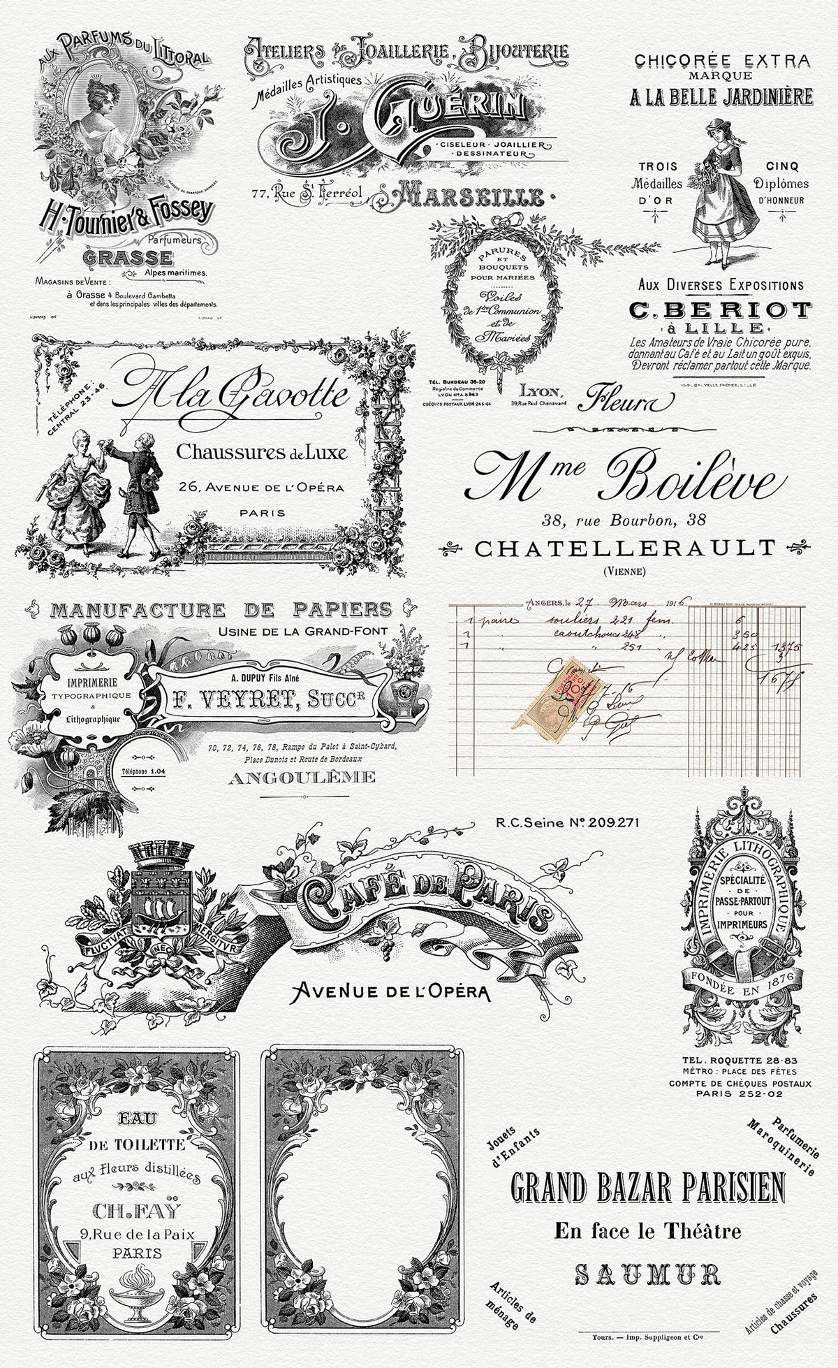 French ephemera digital overlays from The Essential Vintage French Graphics Collection, part 3.