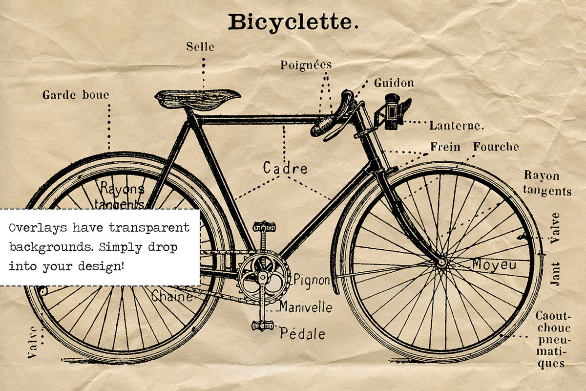 Bicycle illustration with transparent background from The Essential Vintage French Graphics Collection.